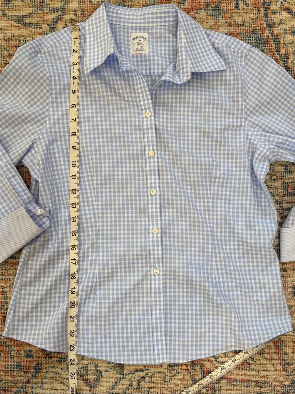 Brooks Brothers GINGHAM TopCotton Blue Blouse Shirt Spring Summer Women’s 12P - Picture 9 of 10
